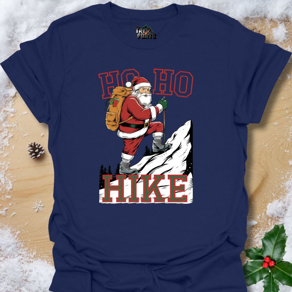 Santa Hiking Up a Mountain T-Shirt | HIKE Festive Outdoor Shirt