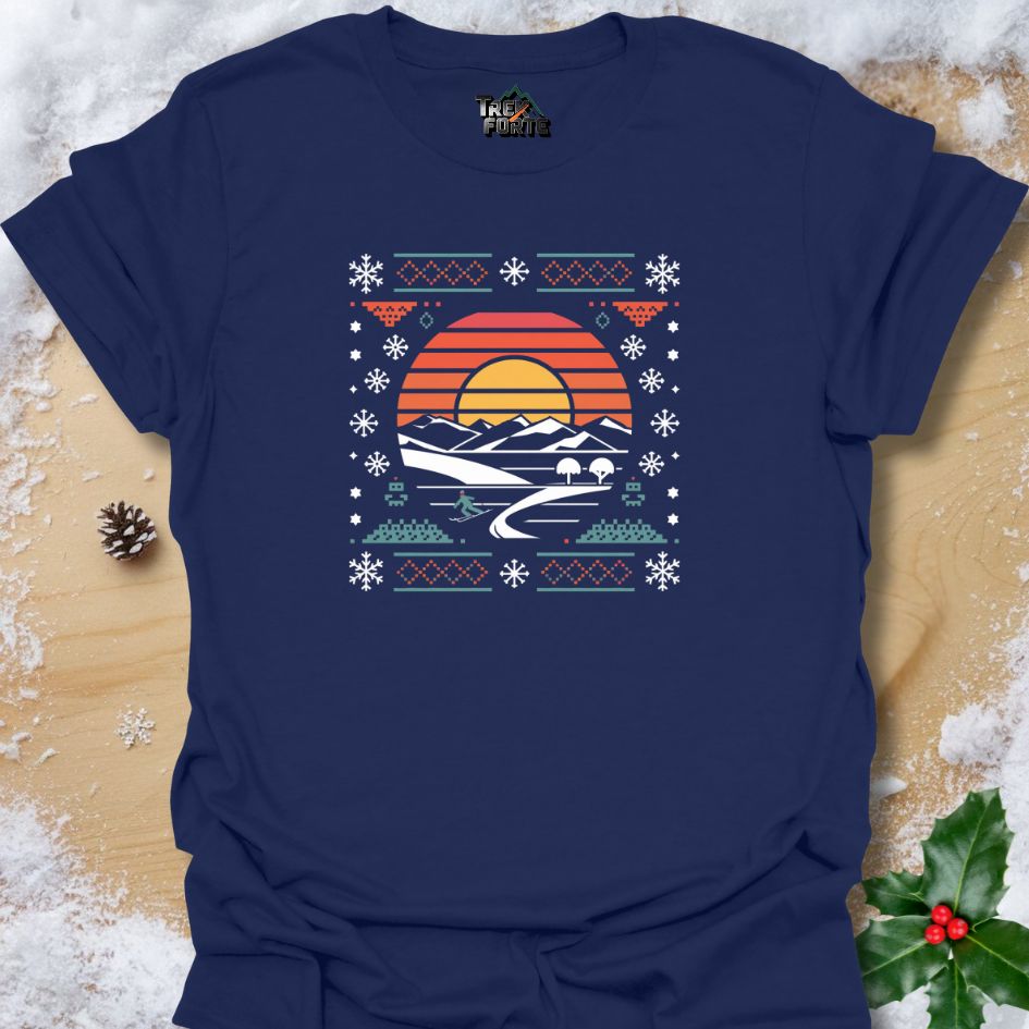 Sunset Mountain Skiing Graphic T-Shirt | TrekForte Adventure Apparel