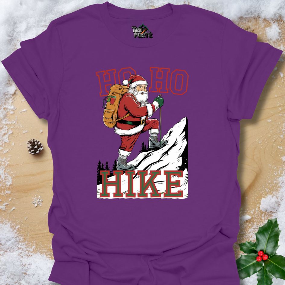 Santa Hiking Up a Mountain T-Shirt | HIKE Festive Outdoor Shirt