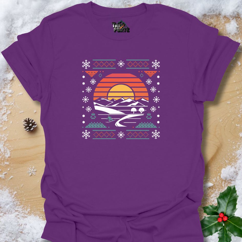 Sunset Mountain Skiing Graphic T-Shirt | TrekForte Adventure Apparel