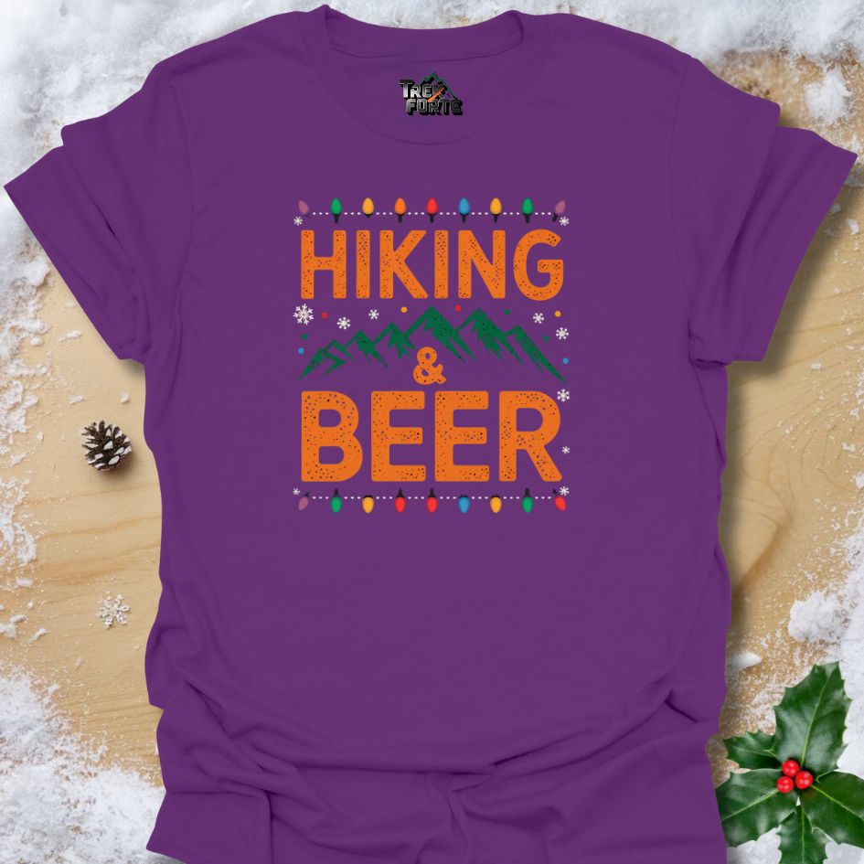 HIKING & BEER Christmas T-Shirt | Vibrant Outdoor and Holiday Design