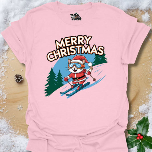 Festive Skiing Cat Christmas T-Shirt | TrekForte Apparel