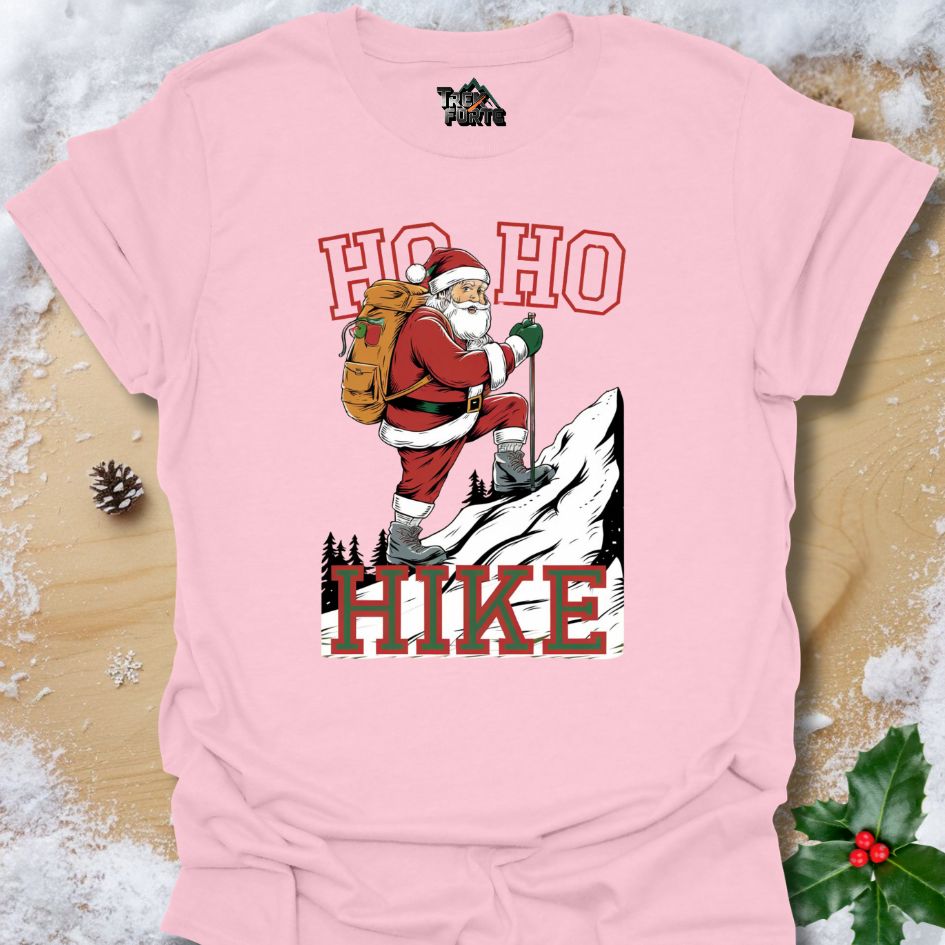 Santa Hiking Up a Mountain T-Shirt | HIKE Festive Outdoor Shirt