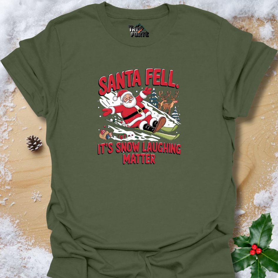 Santa Fell Funny Christmas Design | Sledding Mishap with Reindeer and Holiday Humor