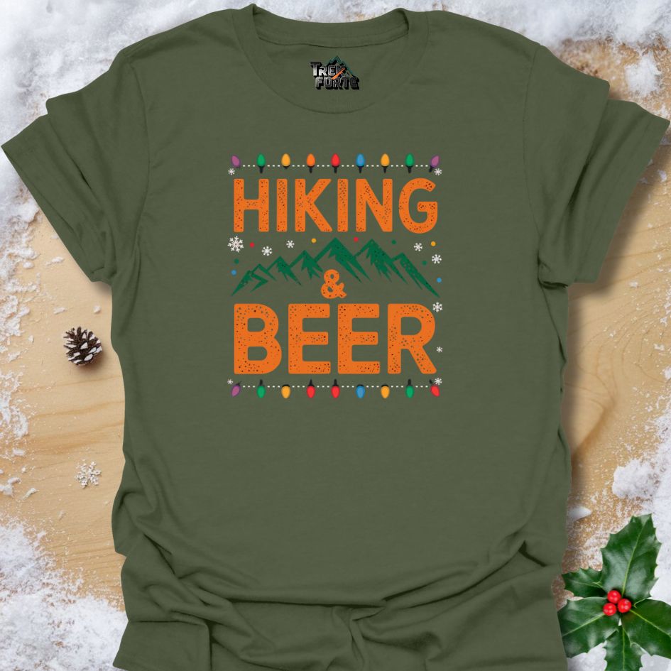 HIKING & BEER Christmas T-Shirt | Vibrant Outdoor and Holiday Design