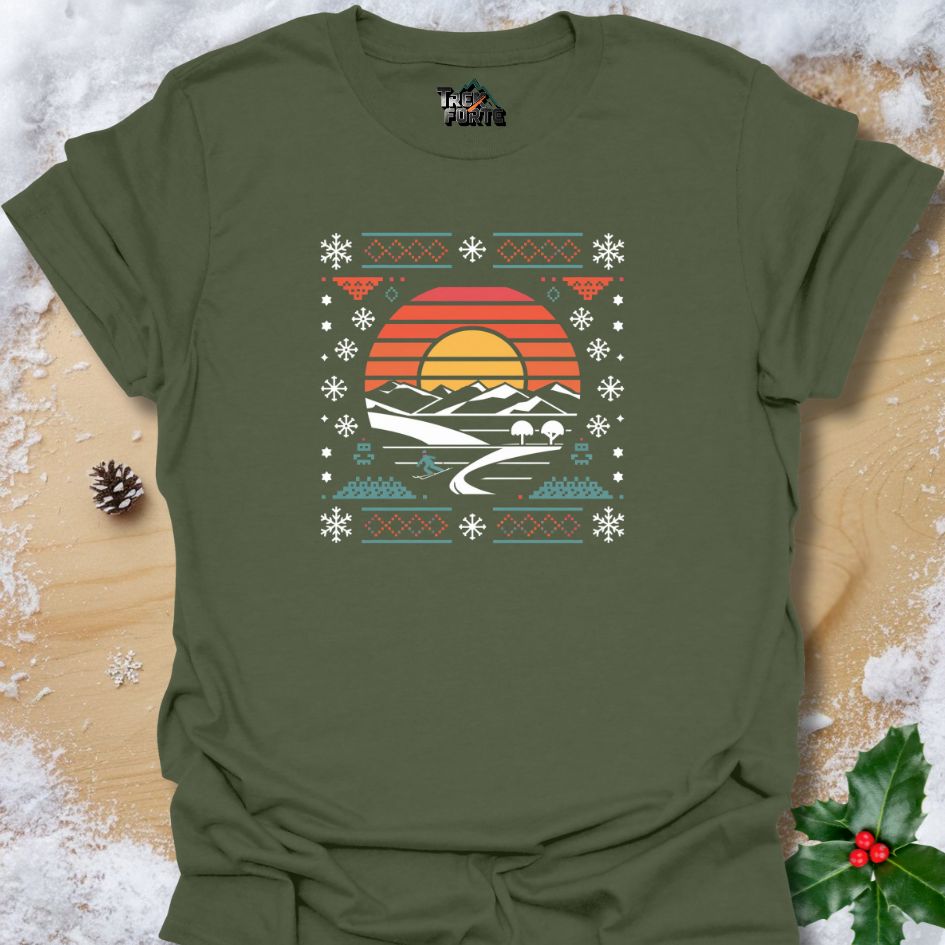 Sunset Mountain Skiing Graphic T-Shirt | TrekForte Adventure Apparel