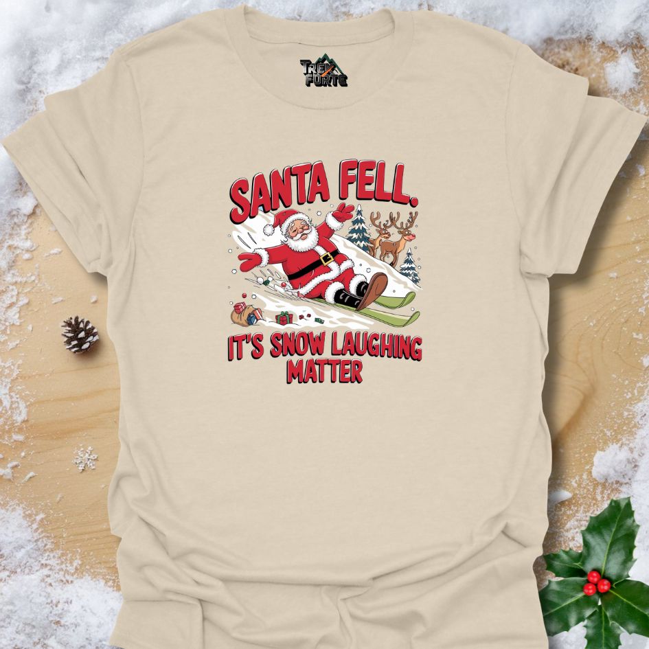 Santa Fell Funny Christmas Design | Sledding Mishap with Reindeer and Holiday Humor