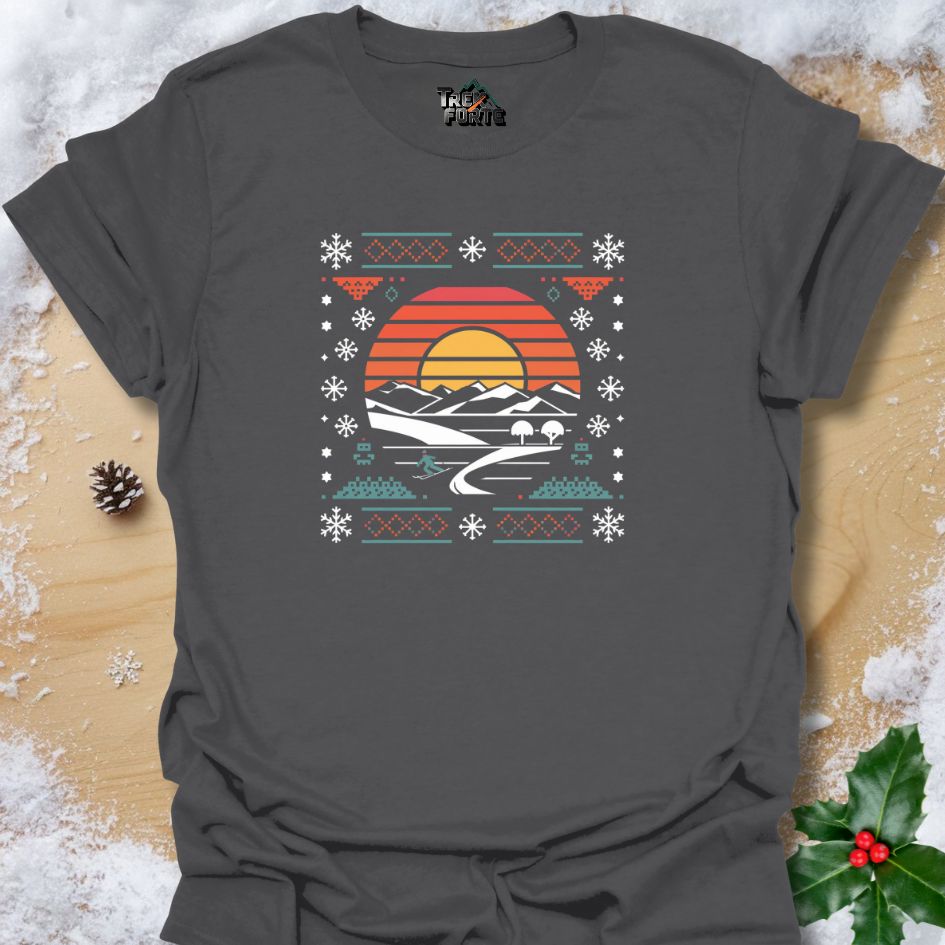 Sunset Mountain Skiing Graphic T-Shirt | TrekForte Adventure Apparel