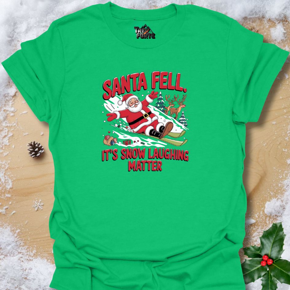 Santa Fell Funny Christmas Design | Sledding Mishap with Reindeer and Holiday Humor