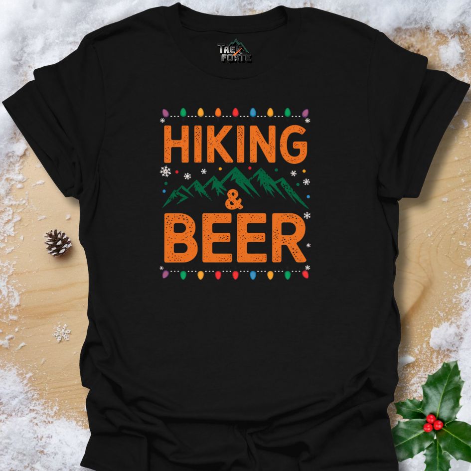 HIKING & BEER Christmas T-Shirt | Vibrant Outdoor and Holiday Design