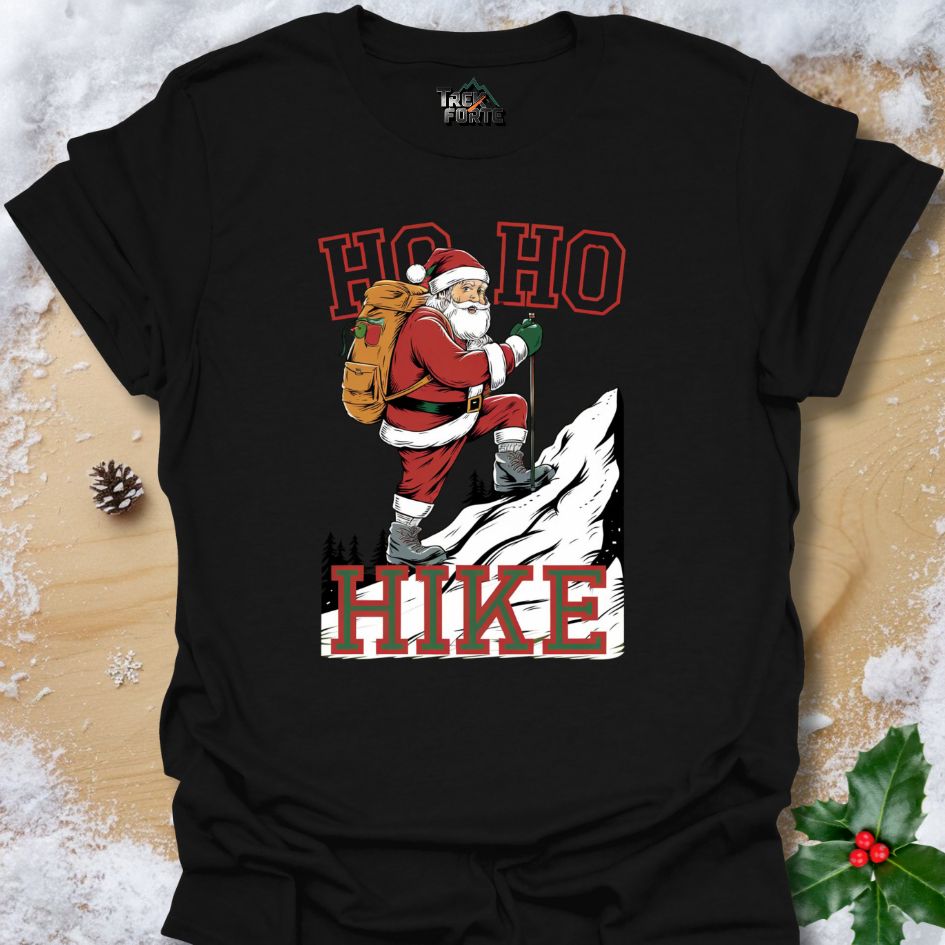 Santa Hiking Up a Mountain T-Shirt | HIKE Festive Outdoor Shirt