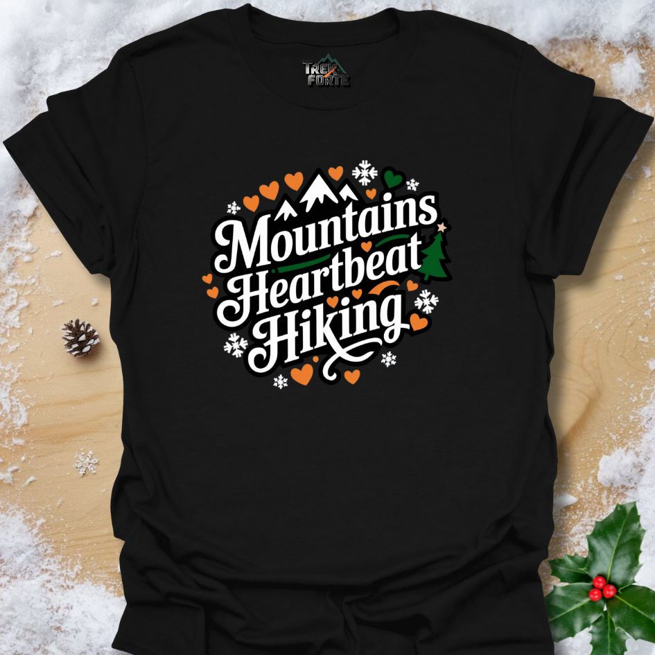 Hiking Love and Adventure T-Shirt | Mountains Heartbeat Design by TrekForte