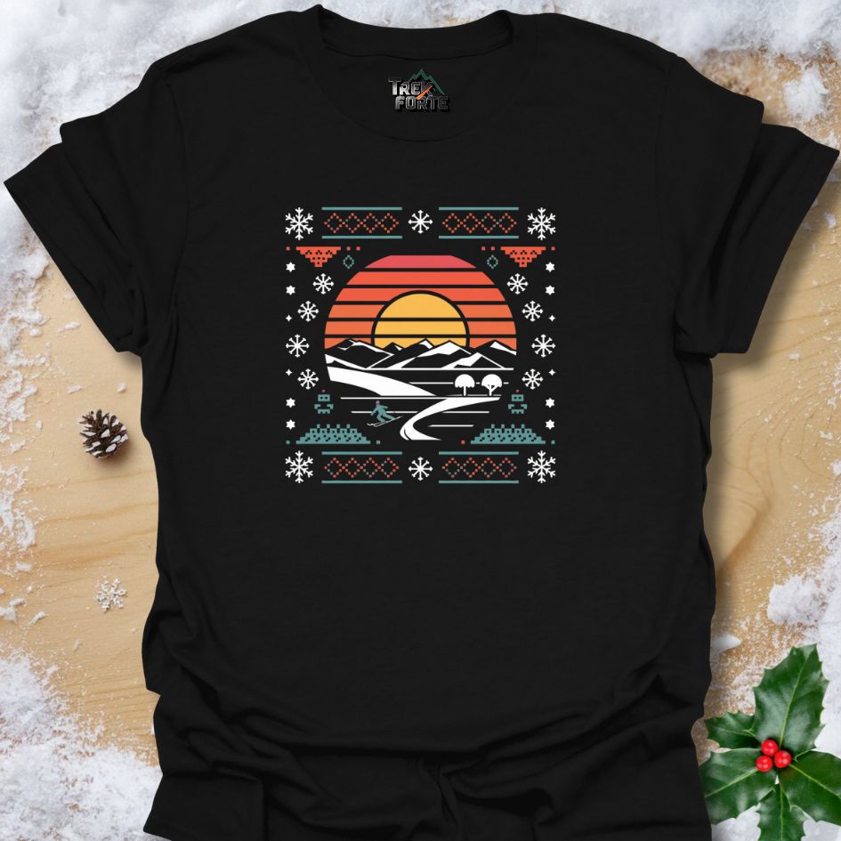 Sunset Mountain Skiing Graphic T-Shirt | TrekForte Adventure Apparel