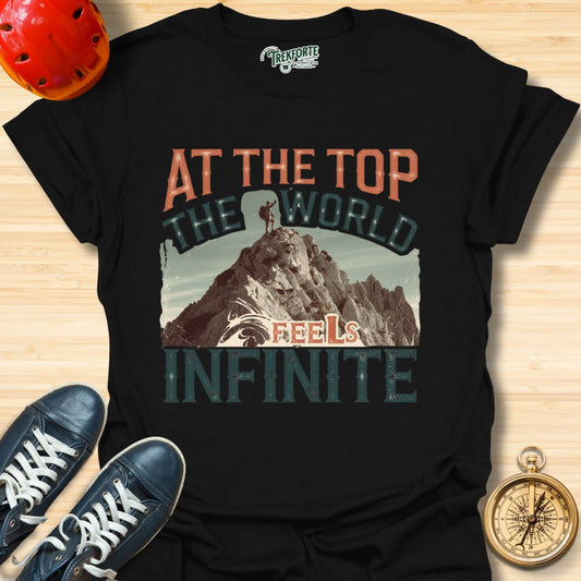 At The Top The Worlds Feels Infinite Graphic T-Shirt | TrekForte Adventure Apparel