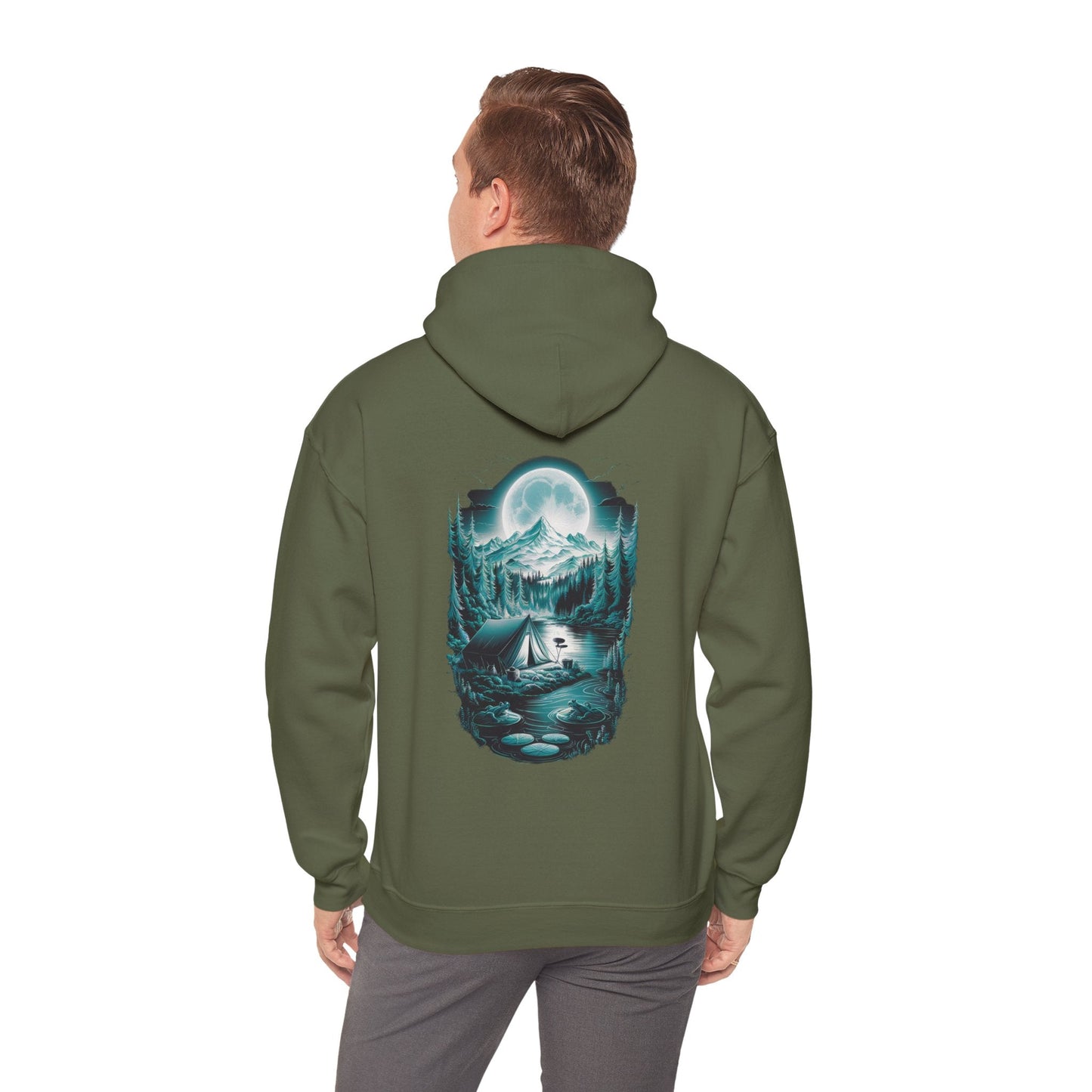 Hoodie Military Green / S Hooded Sweatshirt - Moonlit Mountain Escape