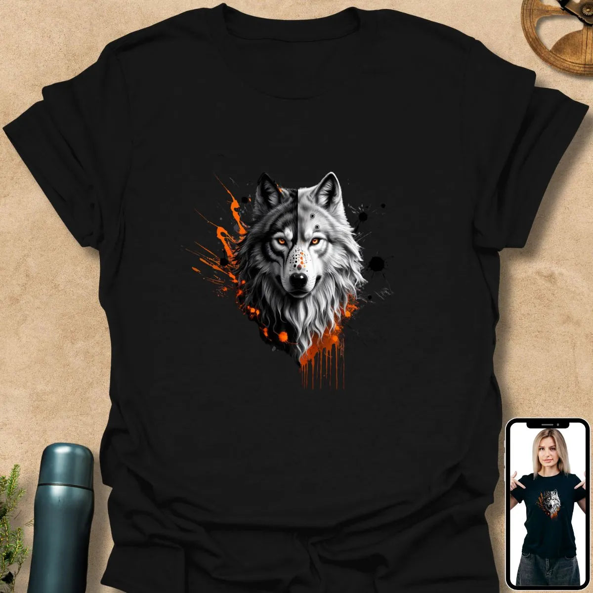 T-Shirt Black / S Batik Rorschach Wolf