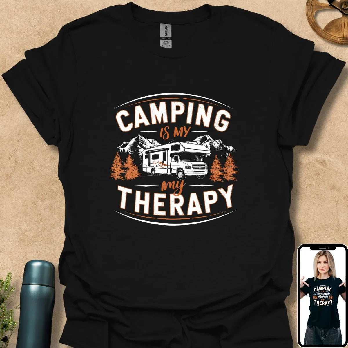 T-Shirt Black / S Camping is My Therapy