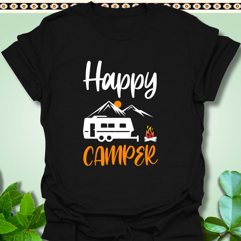 T-Shirt Black / S Happy Camper T-Shirt  TrekForte Adventure Apparel