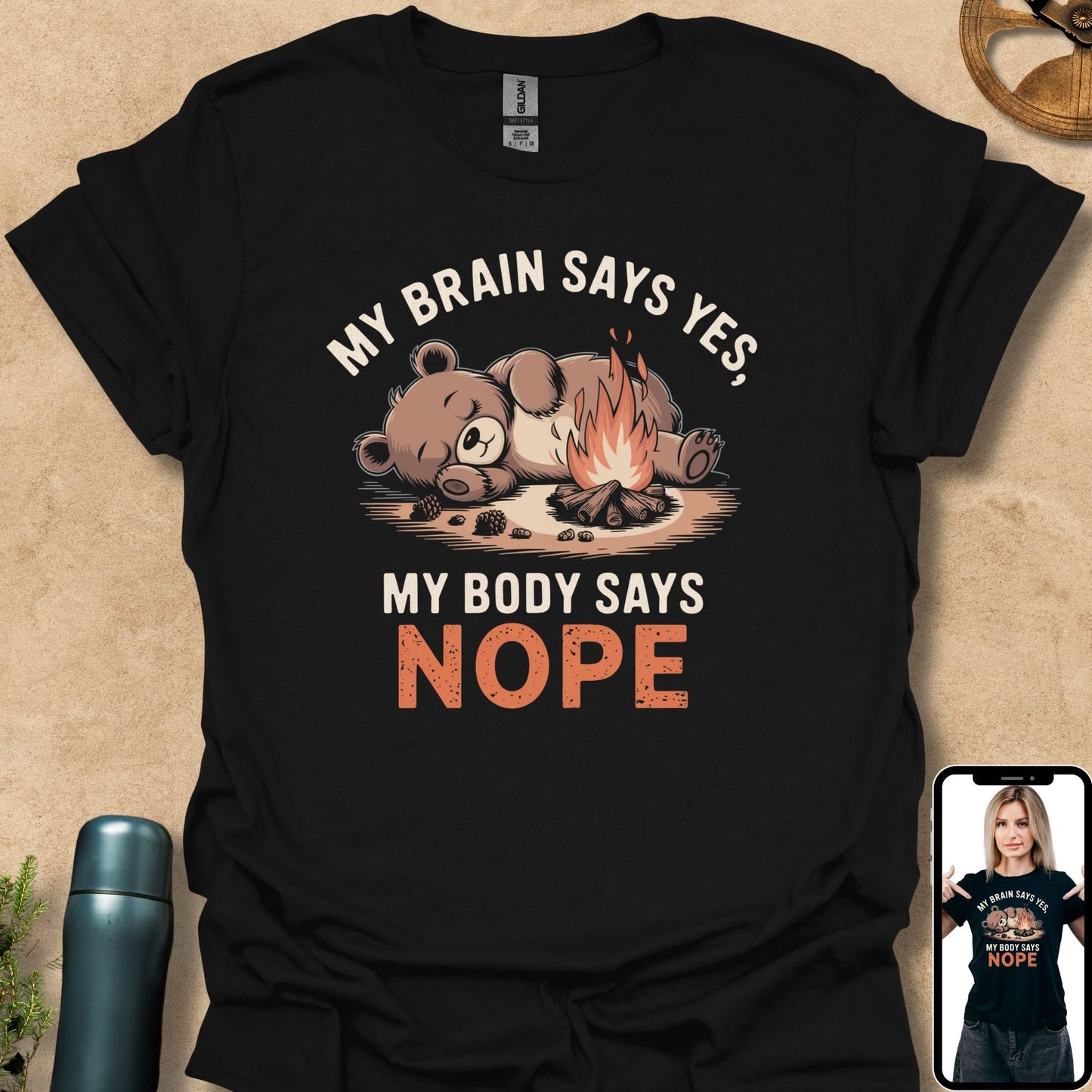 T-Shirt Black / S My Brain Says Yes, My Body Says Nope