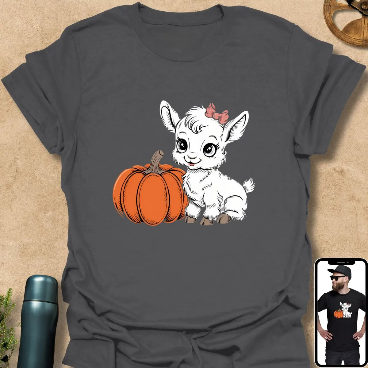 T-Shirt Charcoal / S Autumn Cutie Baby Goat & Pumpkin