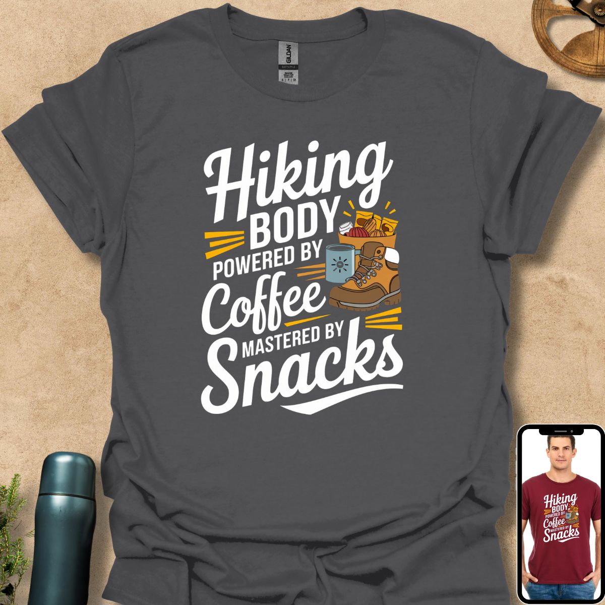 T-Shirt Charcoal / S Hiking Body Powered by Coffee Mastered by Snacks