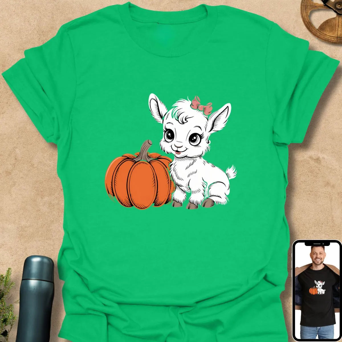 T-Shirt Irish Green / S Autumn Cutie Baby Goat & Pumpkin