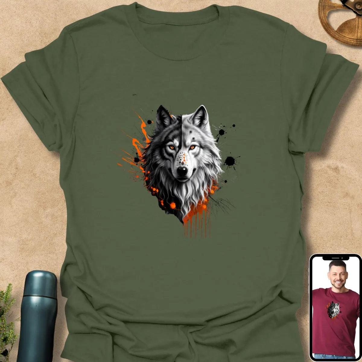 T-Shirt Military Green / S Batik Rorschach Wolf