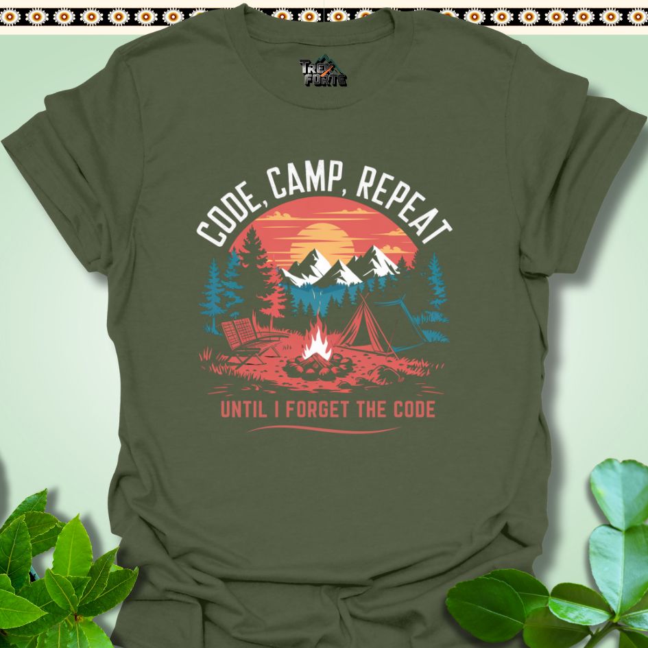 T-Shirt Military Green / S Code Camp Repeat Funny T-Shirt | TrekForte Apparel