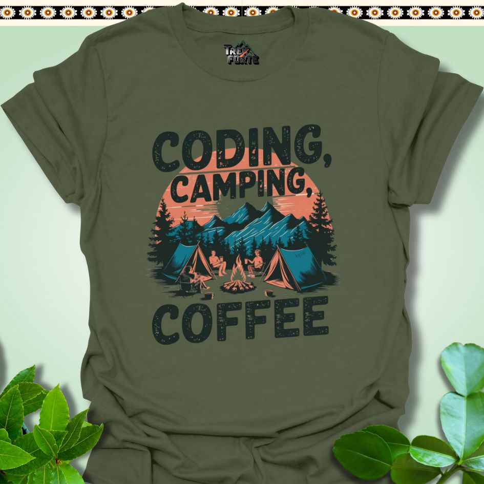 T-Shirt Military Green / S Coding Camping Coffee Funny T-Shirt | TrekForte Apparel