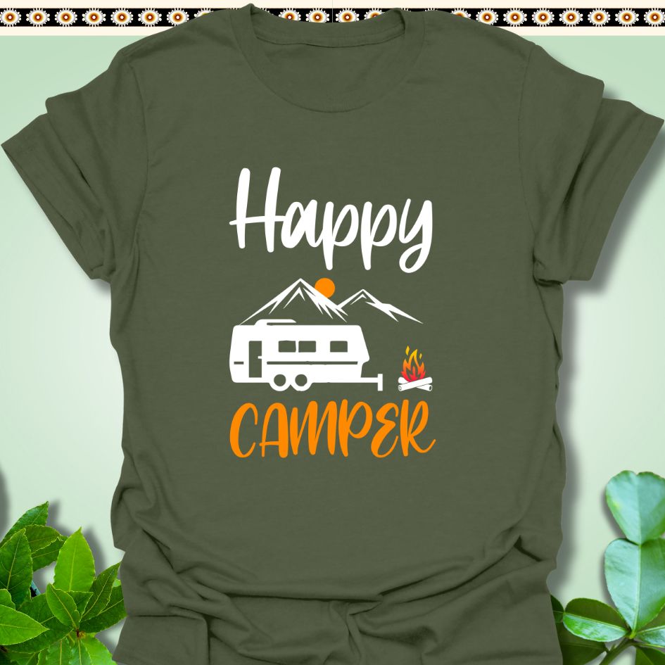 T-Shirt Military Green / S Happy Camper T-Shirt  TrekForte Adventure Apparel