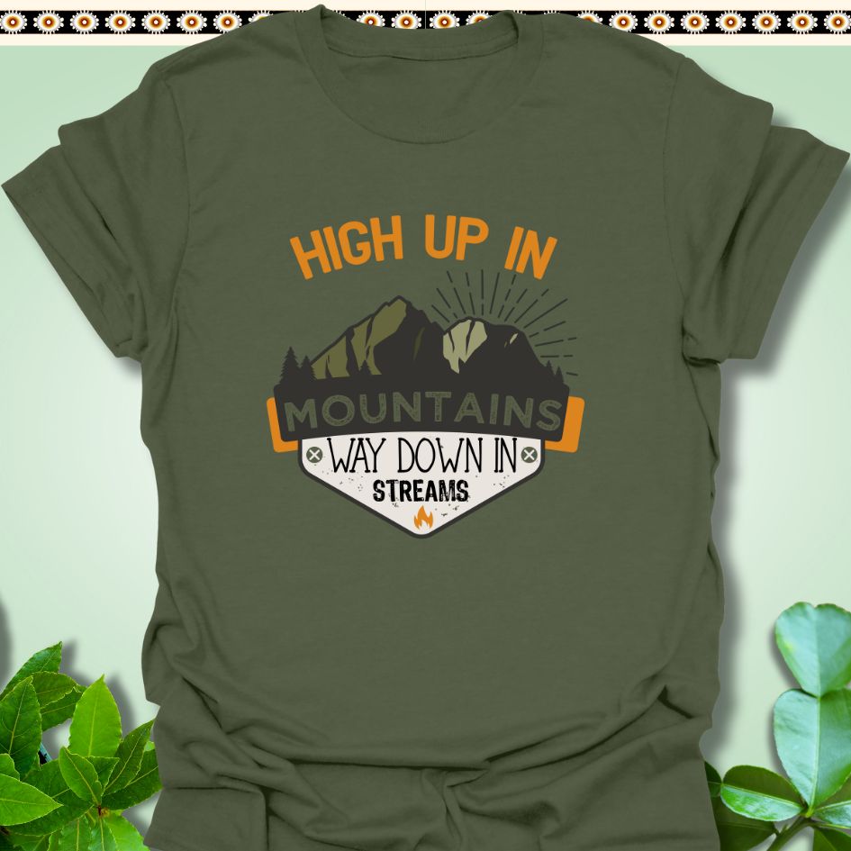 T-Shirt Military Green / S High Up In The Mountains T-Shirt  TrekForte Adventure Apparel