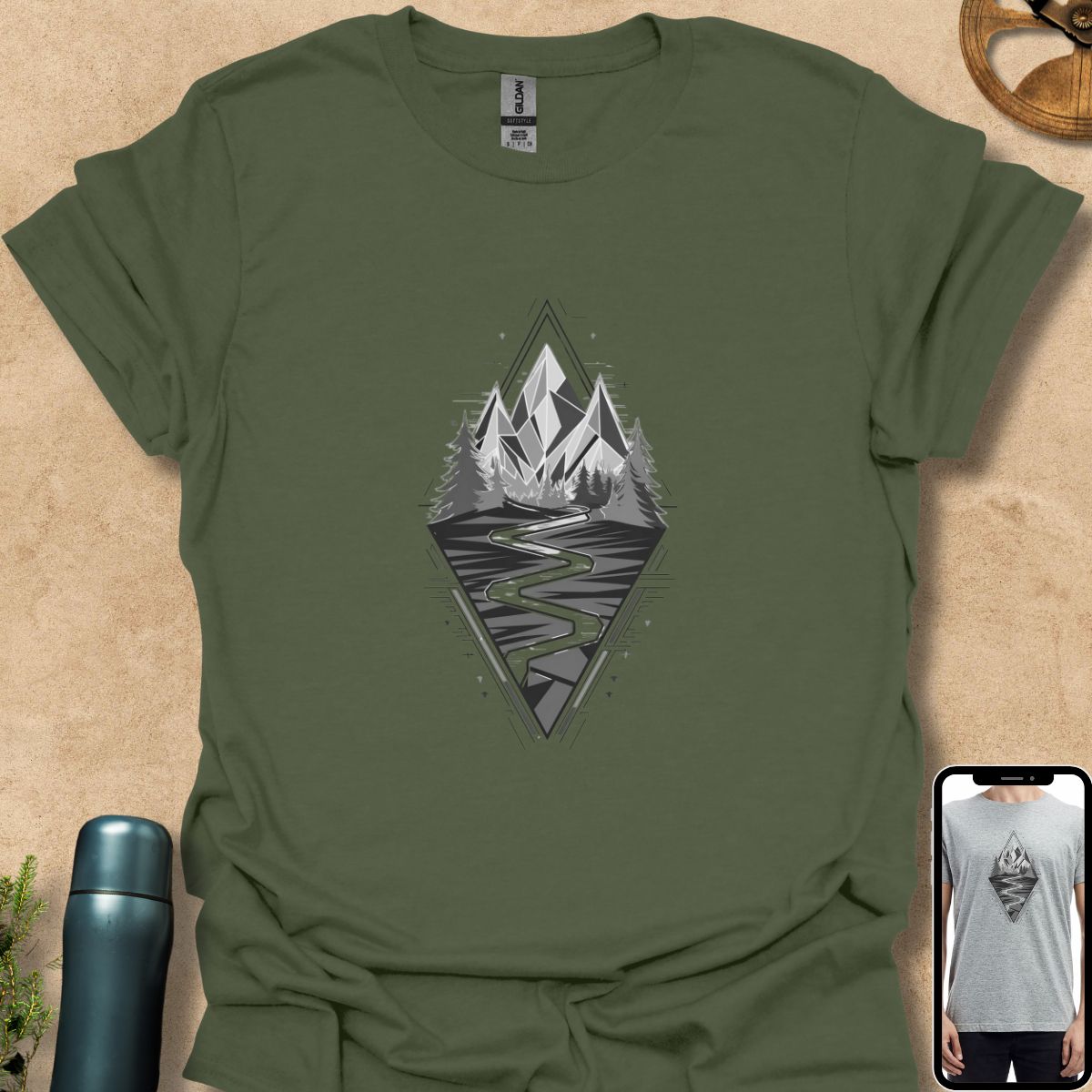 T-Shirt Military Green / S Peaks and Pines Geometry