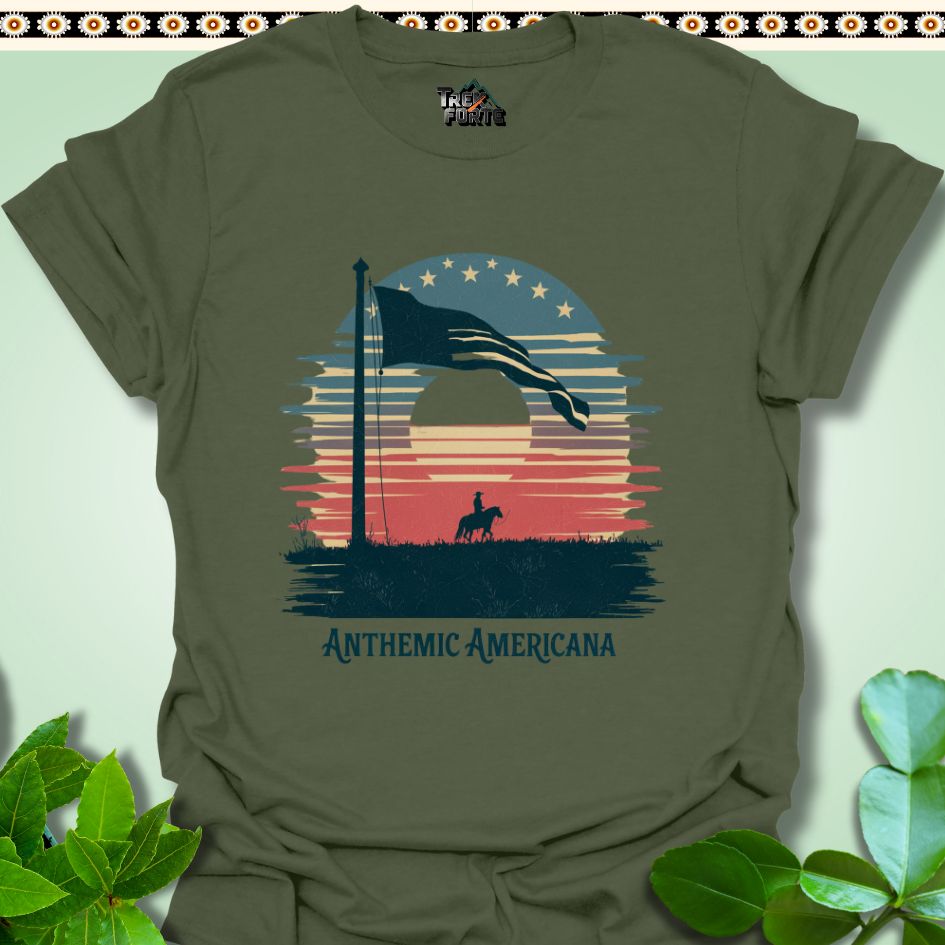 T-Shirt Military Green / S Sunset Frontier Anthemic Americana Funny T-Shirt | TrekForte Apparel