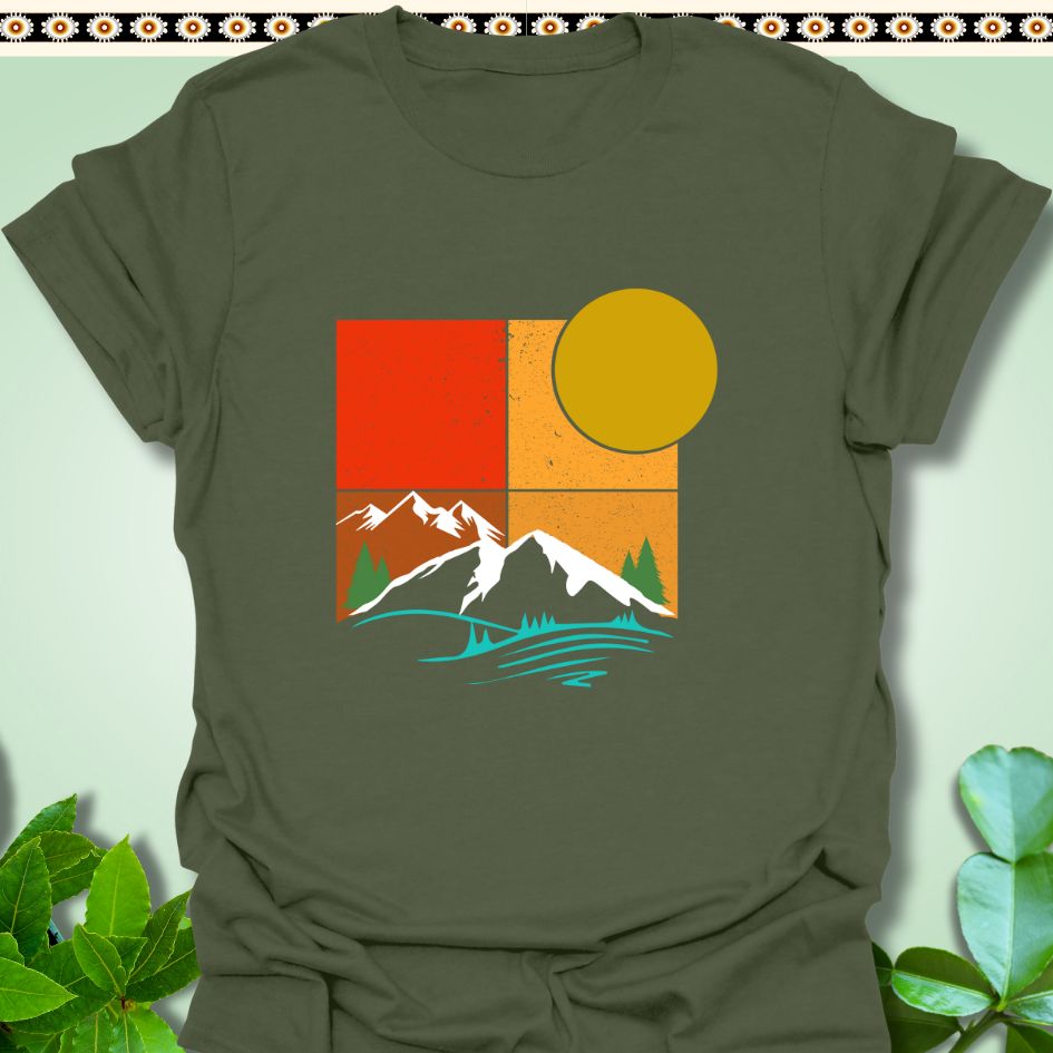 T-Shirt Military Green / S Sunset Mountains Silhouette T-Shirt  TrekForte Adventure Apparel