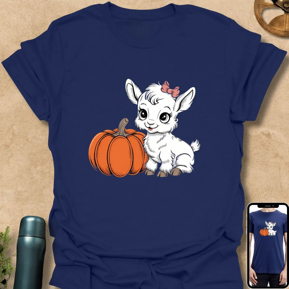 T-Shirt Navy / S Autumn Cutie Baby Goat & Pumpkin