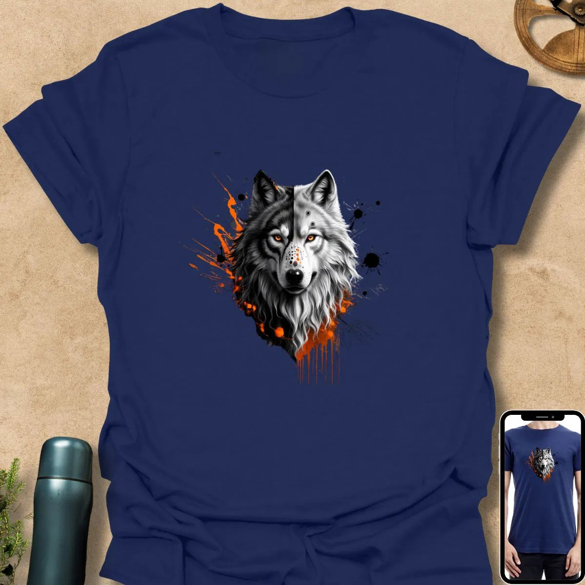 T-Shirt Navy / S Batik Rorschach Wolf