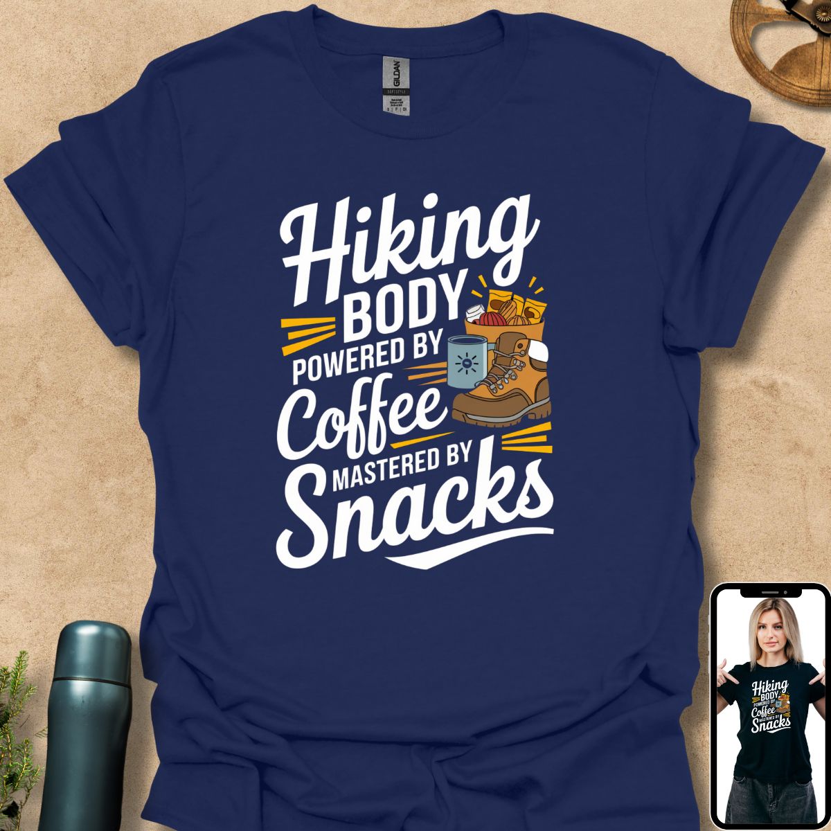 T-Shirt Navy / S Hiking Body Powered by Coffee Mastered by Snacks