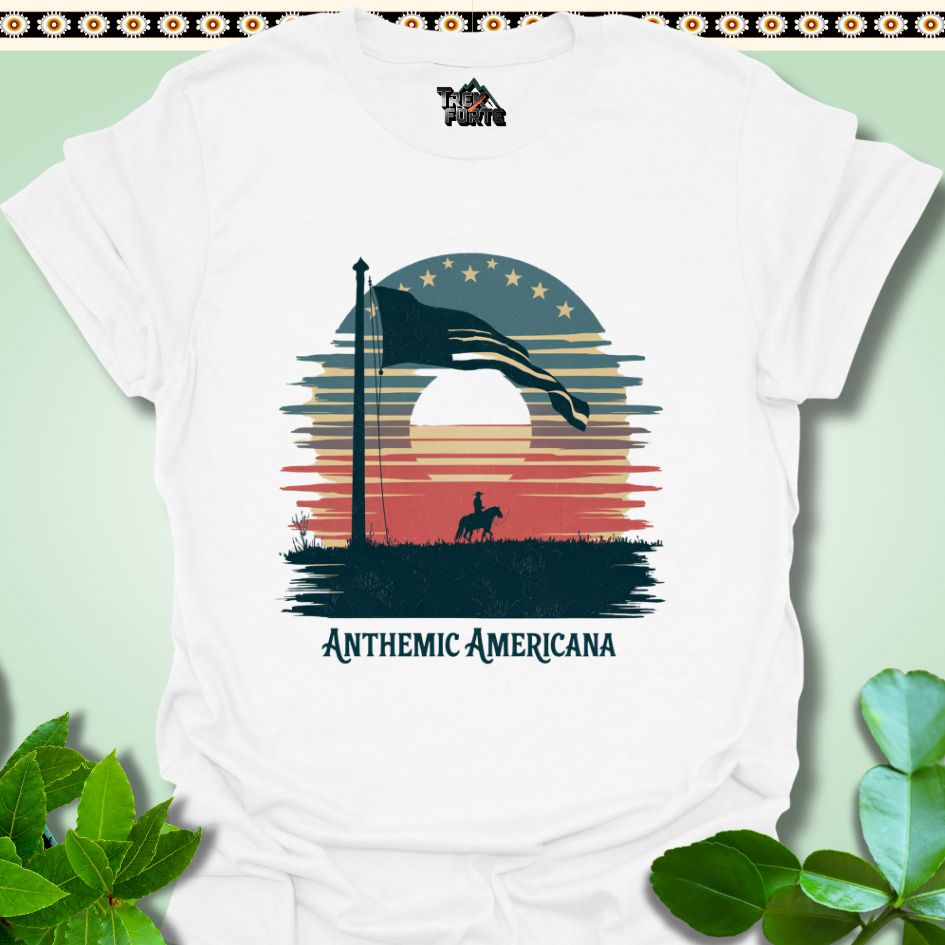 T-Shirt White / S Sunset Frontier Anthemic Americana Funny T-Shirt | TrekForte Apparel